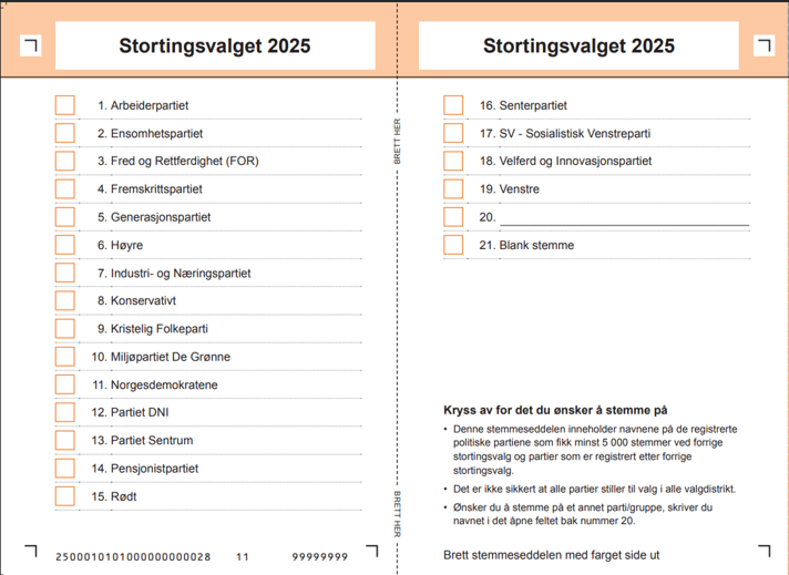 Sample Norwegian Ballot